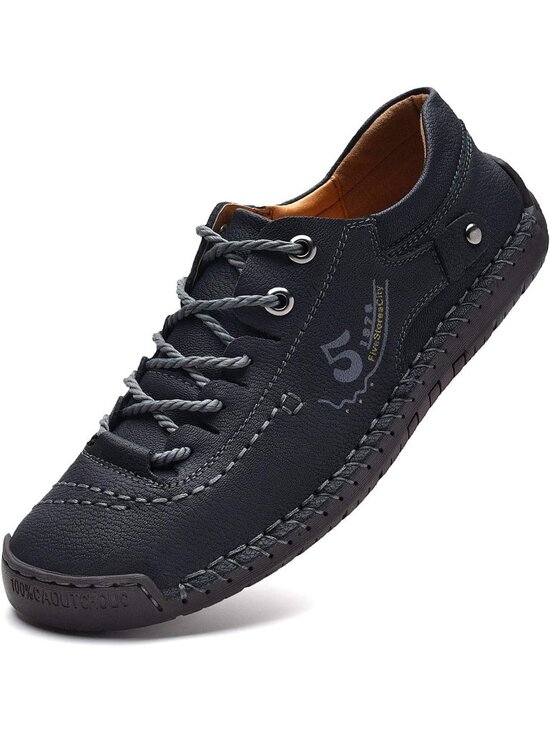 ?Mens Black Casual Sneakers Walking Shoes Hand Made Leather Dress Flats Shoes